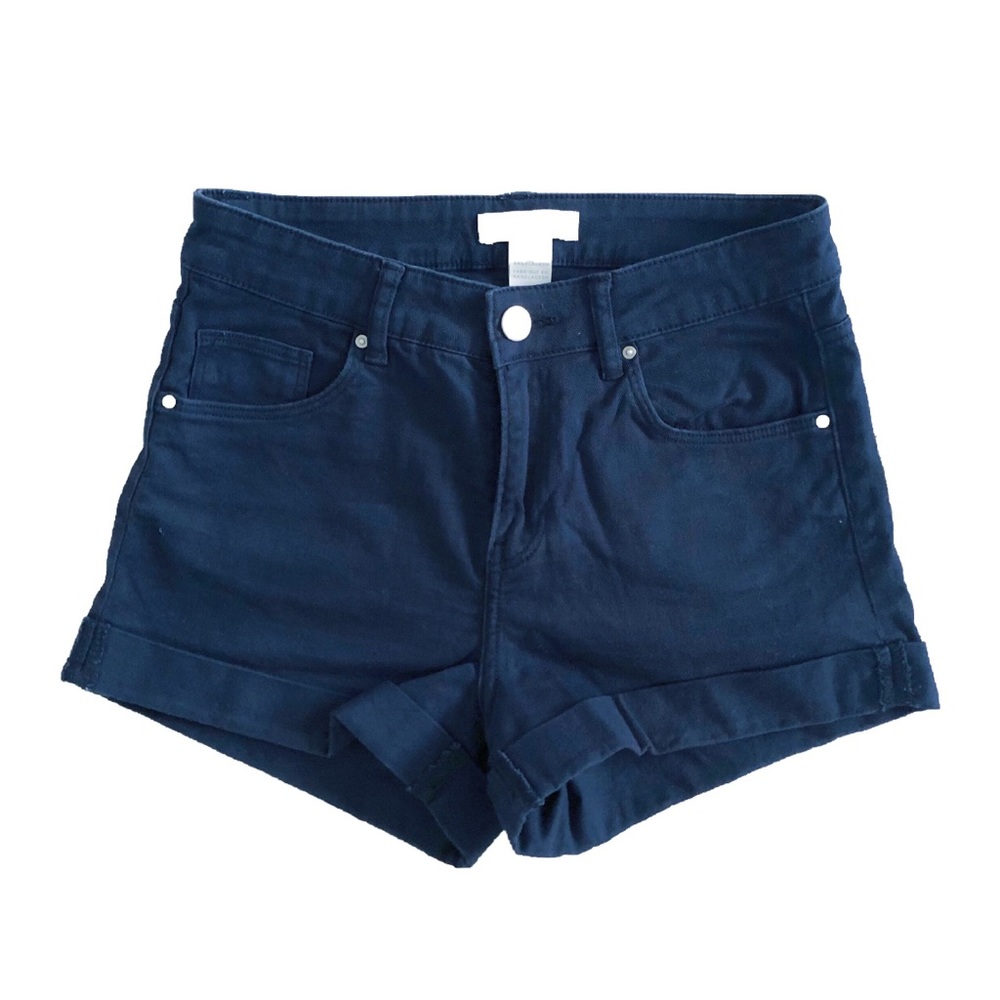 H&M Navy Blue Cuffed Denim Shorts